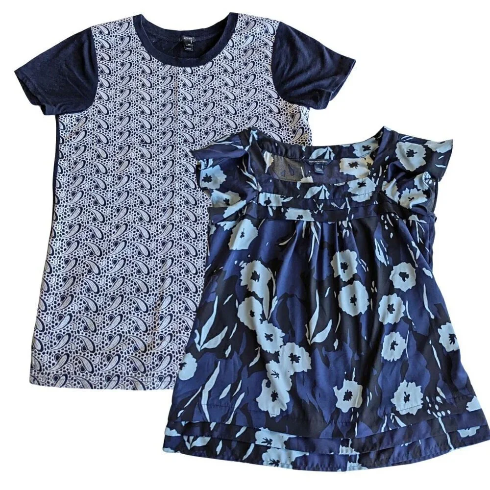 J.CREW & BANANA REPUBLIC Deep Blue Preppy Spring Short Sleeve Tops Set Size XS